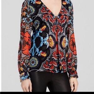 Alice + Olivia Pleated Baroque Floral Print Multicolor Top Size Small New